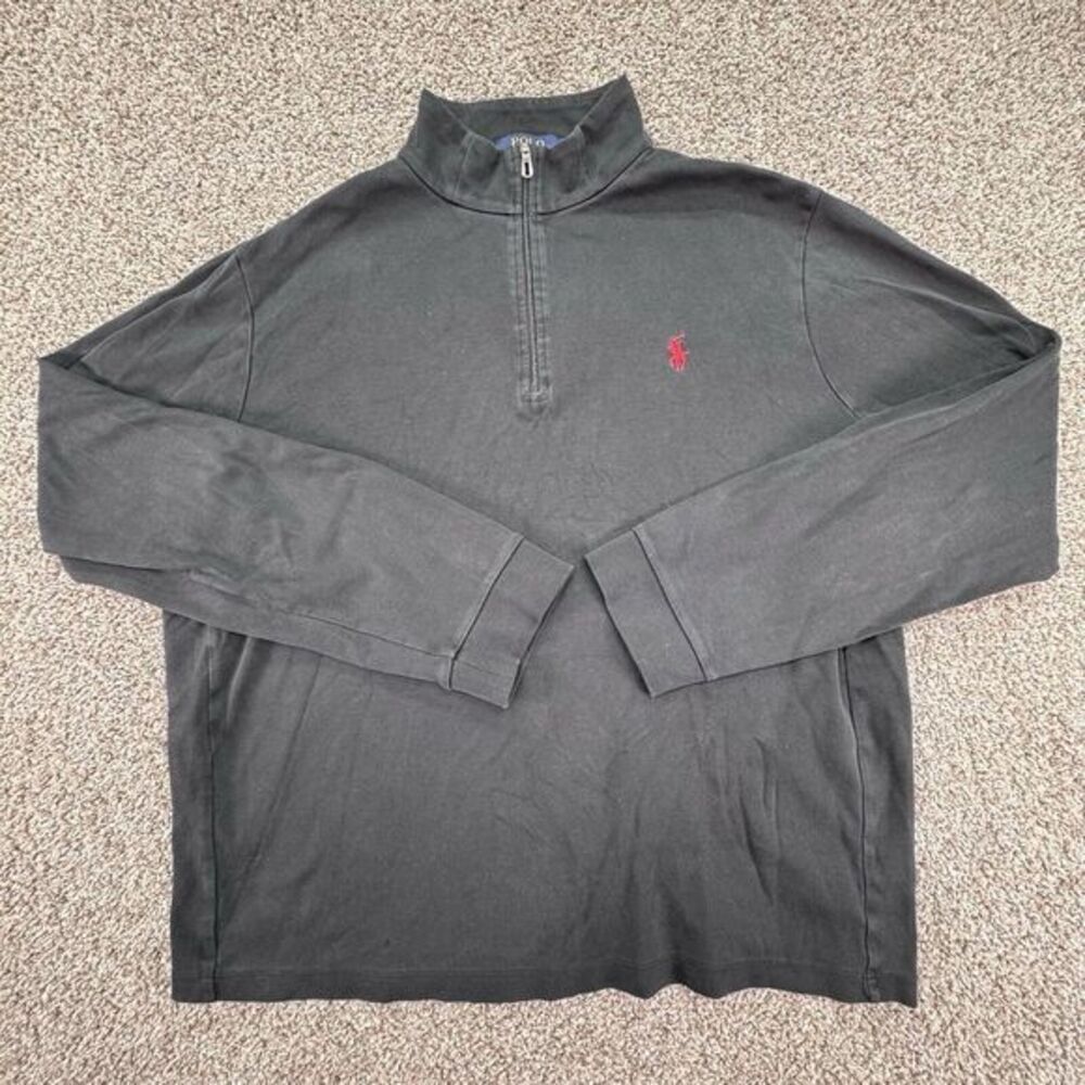 Polo Ralph Lauren Mens L 1/4 Zip Sweater Pullover Cotton Black LS Knit Pony Logo